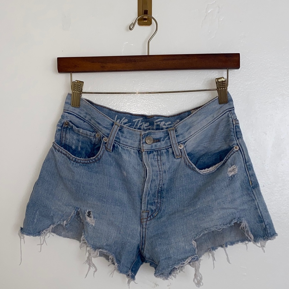 Free People Distressed Light Blue Denim Cutoff Shorts